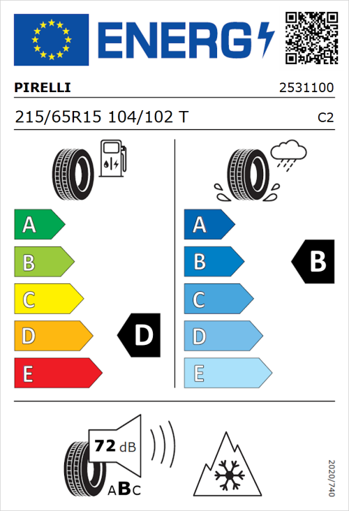 Tyre Label for Pirelli Chrono 2 215/65R15 104/102T