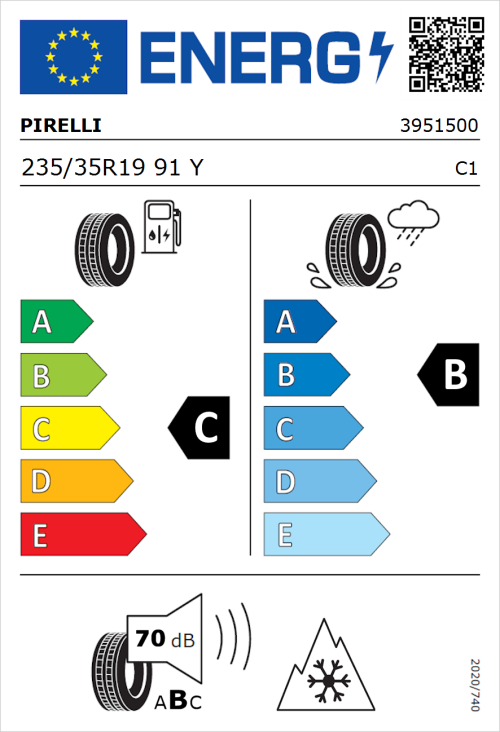 Tyre Label for Pirelli Cinturato All Season SF2 235/35R19 91Y