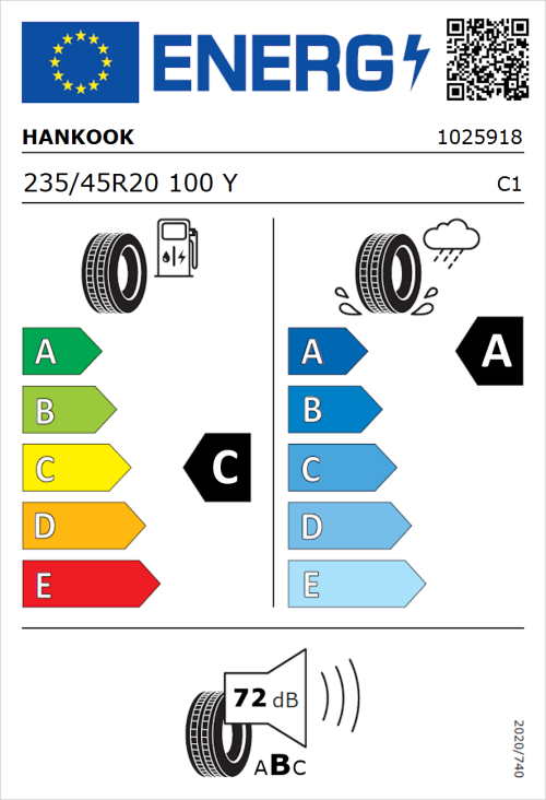 Tyre Label for Hankook Ventus S1 evo3 SUV (K127A) 235/45R20 100Y