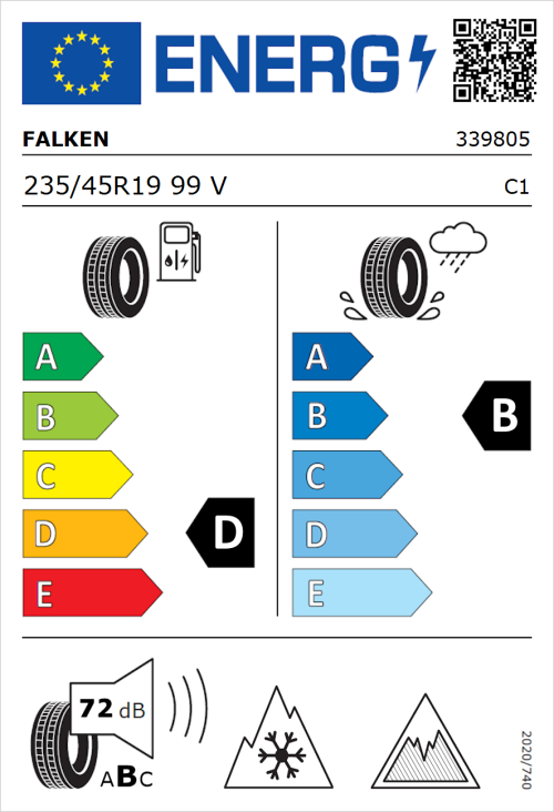 Tyre Label for Falken Euroall Season AS210 235/45R19 99V