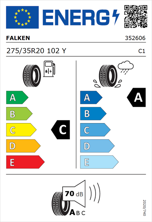 Tyre Label for Falken Azenis FK520 275/35R20 102Y