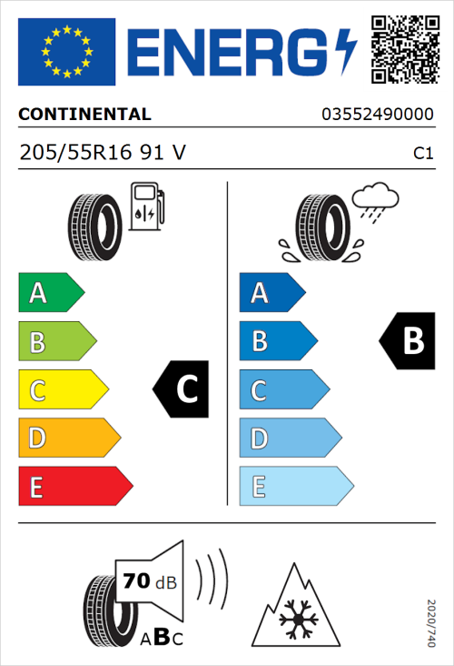 Tyre Label for Continental AllSeasonContact 2 205/55R16 91V