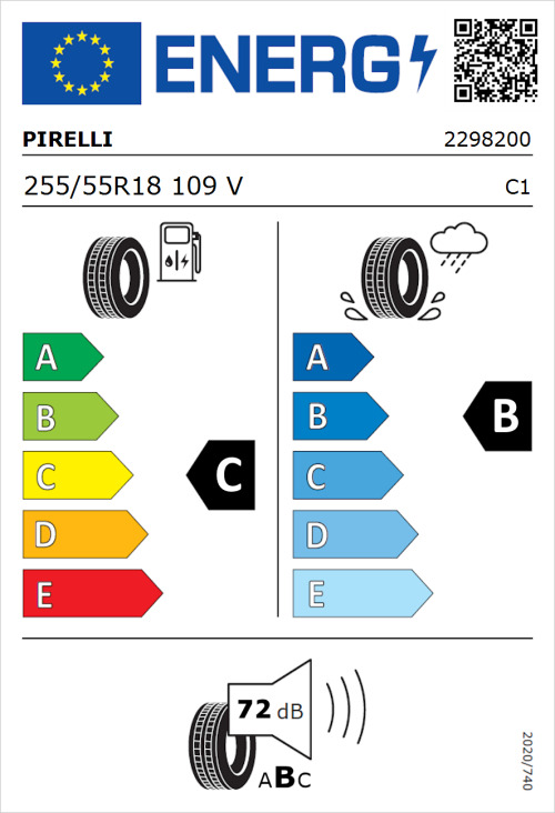 Tyre Label for Pirelli Scorpion Verde RFT 255/55R18 109V