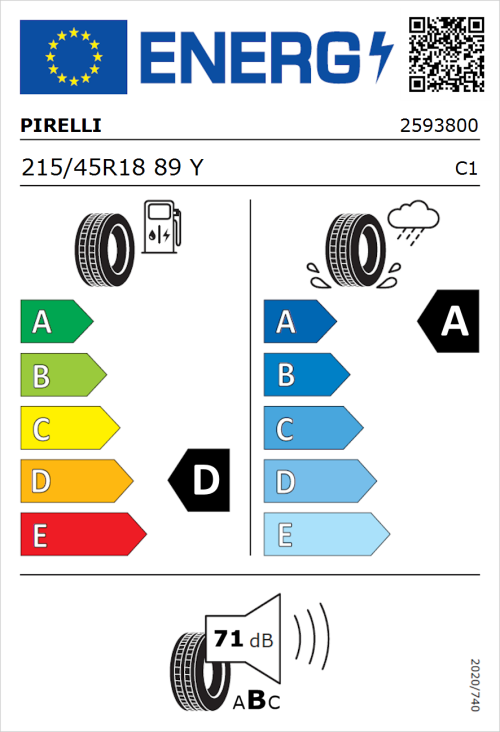 Tyre Label for Pirelli P Zero Direzionale 215/45R18 89Y